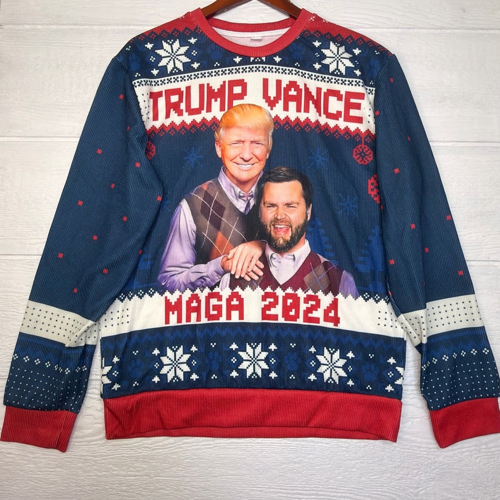 Donald Trump Vance Step Brothers MAGA 2024 Ugly Christmas Sweater Printed Medium